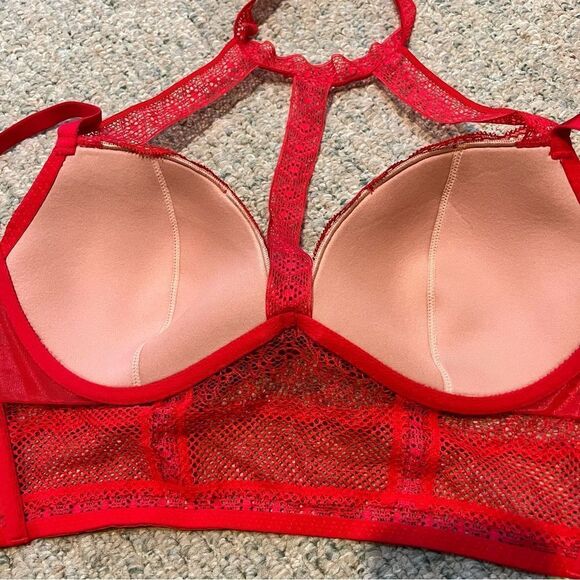 Victorias Secret Very Sexy Red Lace Strappy Choker Corset Bra - Picture 11 of 13